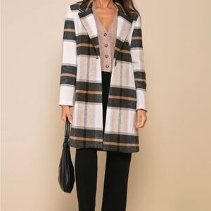 BB Dakota x Steve Madden Cher Ivory Plaid Brushed Wool Coat